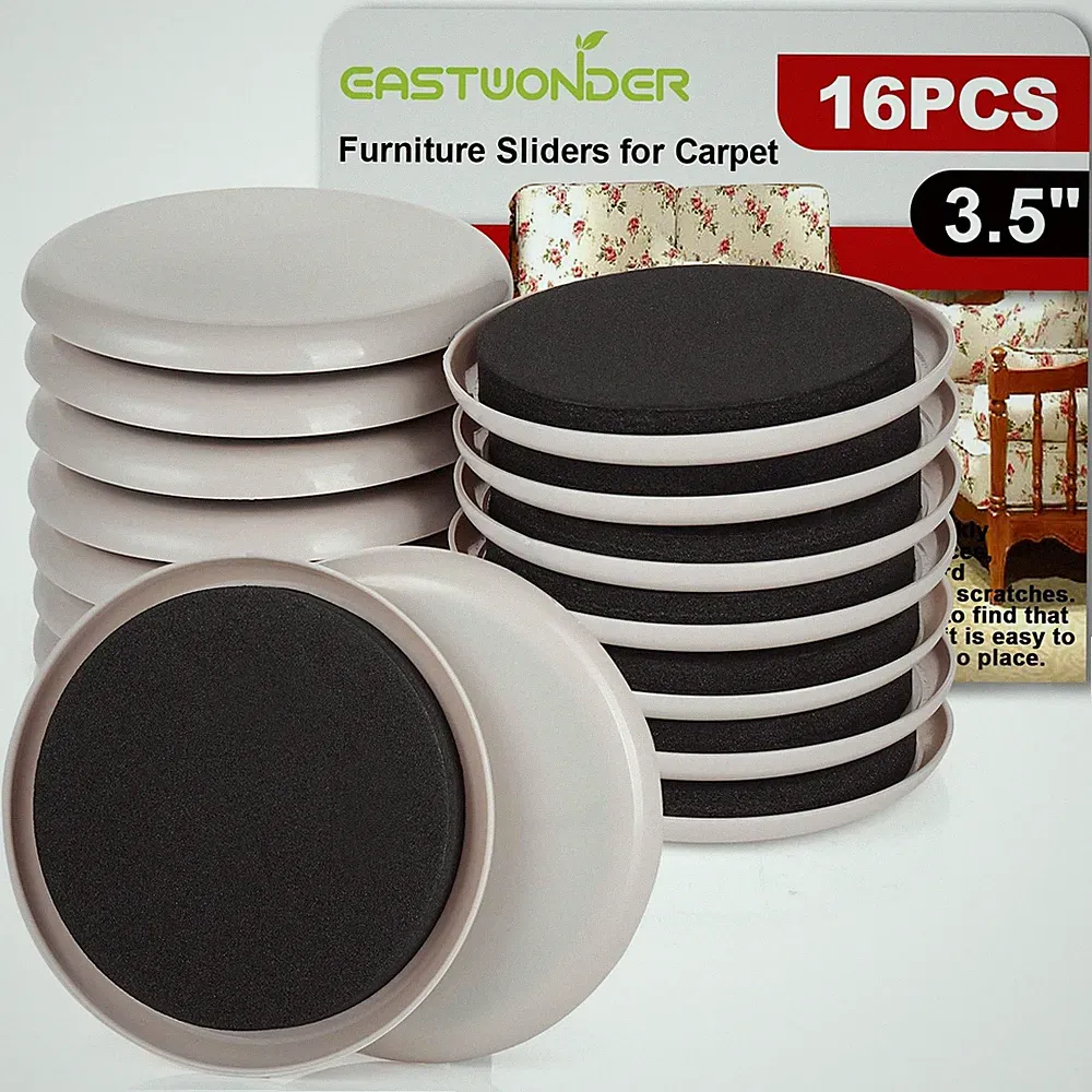16 PCS 3.5" Reusable Furniture Movers Sliders for Carpet Heavy Duty Pads