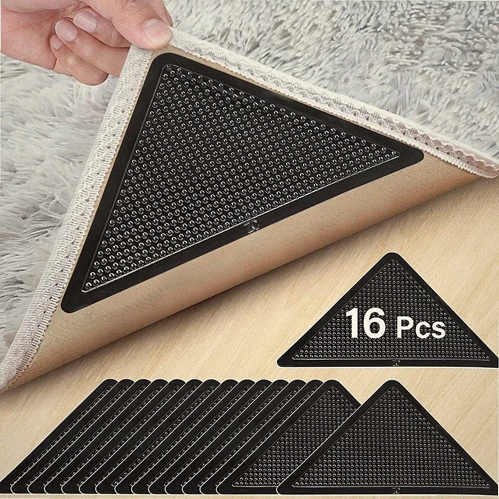 16PCS Carpet Mat Adhesive Grippers Non Slip Rubber Rug Stickers Reusable Tape
