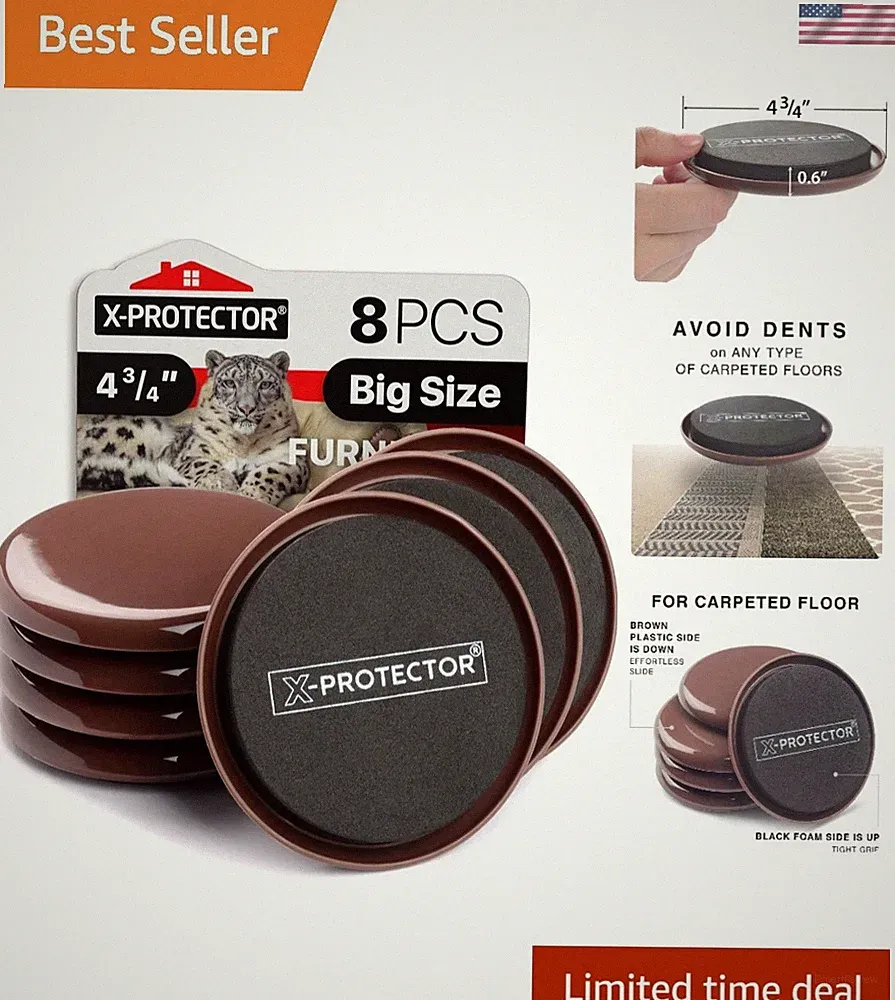 4.75" Brown Furniture Moving Sliders - Pack of 8 for Easy Floor Protection