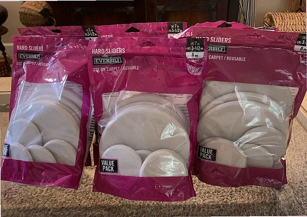 8 Pack Everbilt Round Hard Sliders Carpet 4 x 7" & 4 x 3-1/2" Value Pack