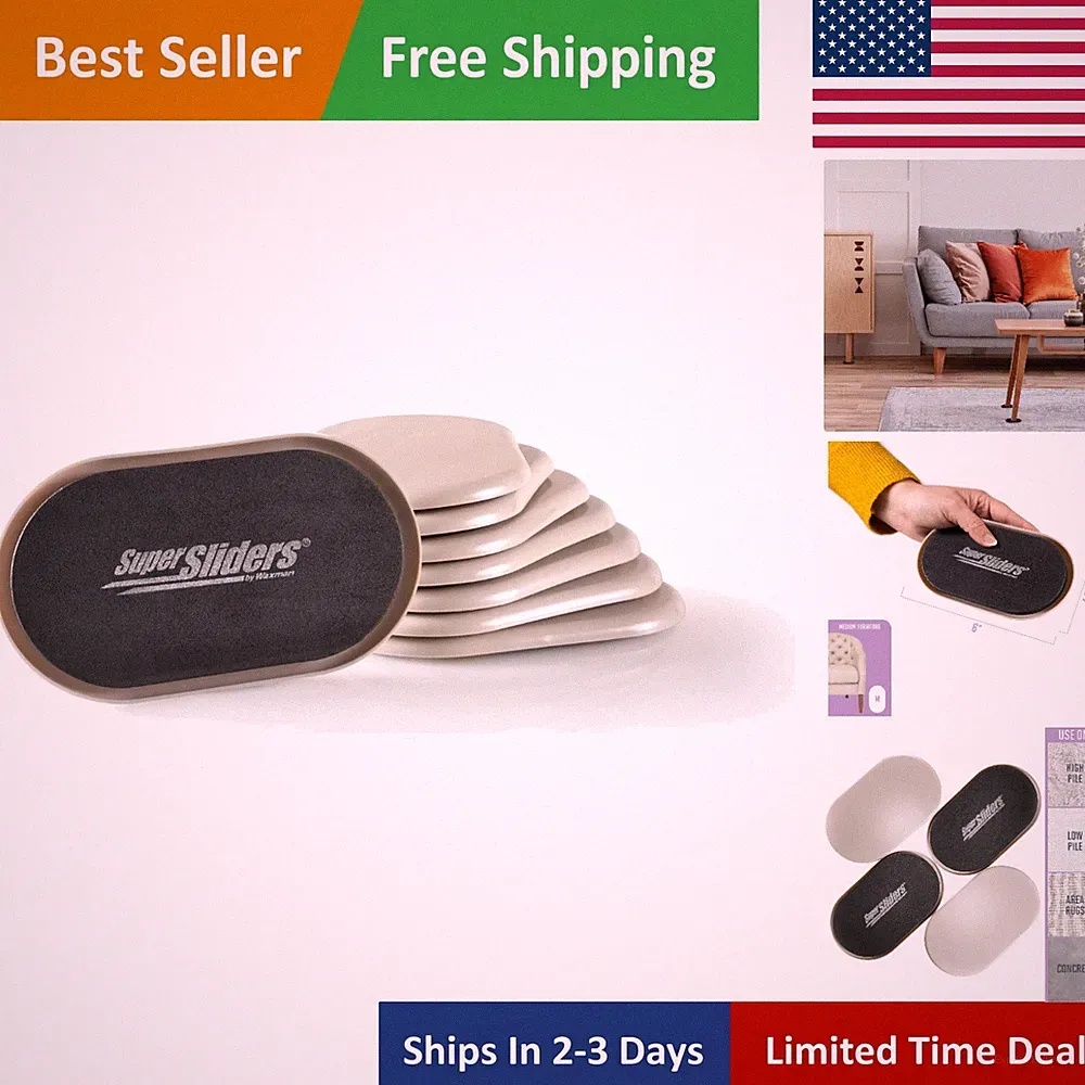 Beige Oval Reusable Furniture Sliders Set - 3.5" x 6" for Smooth Carpet Movement