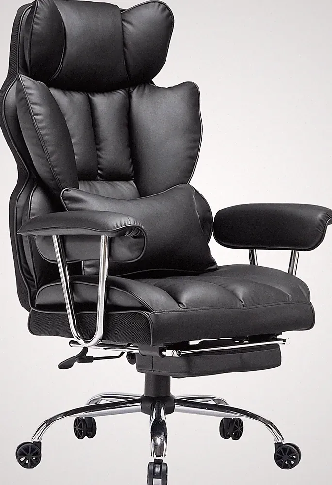 Big & Tall Executive Office Chair, 400LBS, PU Leather, with Leg Rest & Lumbar Su