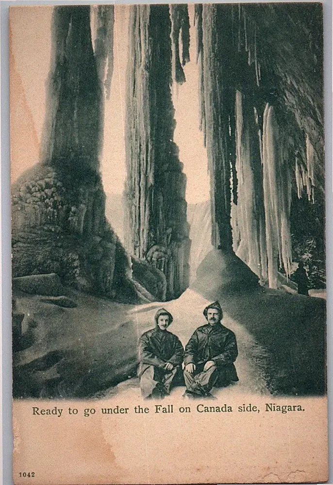c1905 Ready To Go Under The Fall On Canada Side Niagara Antique Postcard