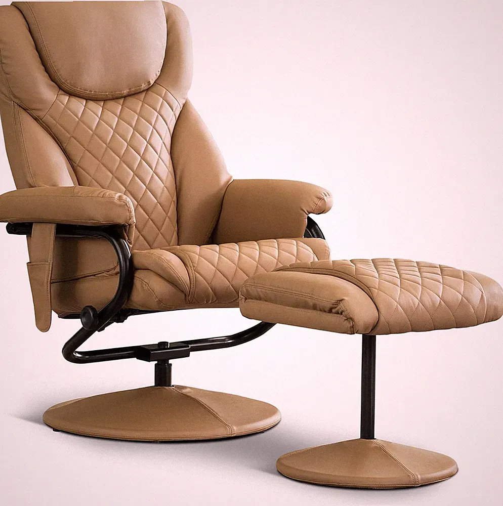 Cognac Recliner with Ottoman & Massage, 360° Swivel Faux Leather Chair
