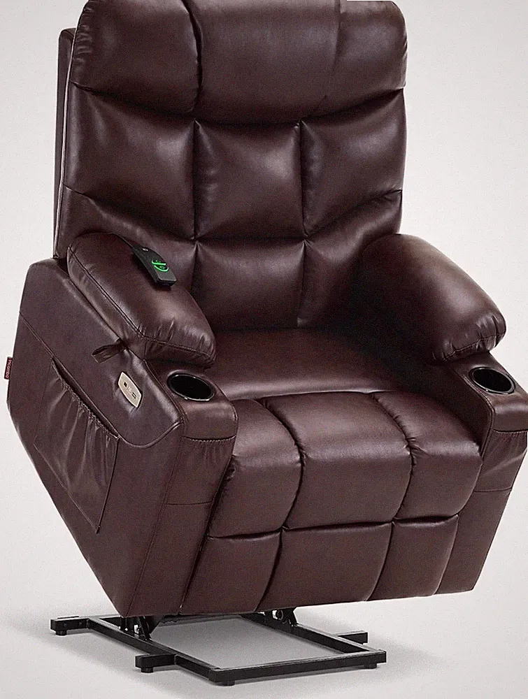 Comfort Power Lift Recliner Chair for Seniors - Faux Leather Dark Brown