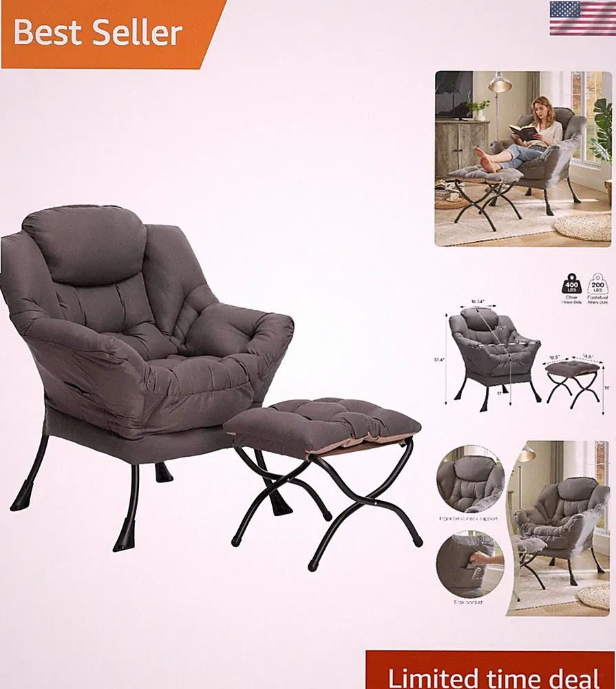 Comfy Lazy Chair with Foldable Ottoman for Ultimate Relaxation - Dark Grey