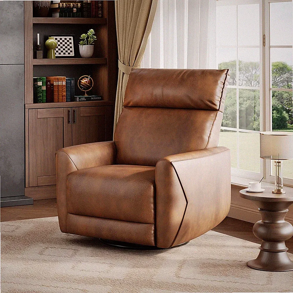 Ergonomic Power Recliner Chair with USB, 270° Swivel & Glider, PU Leather