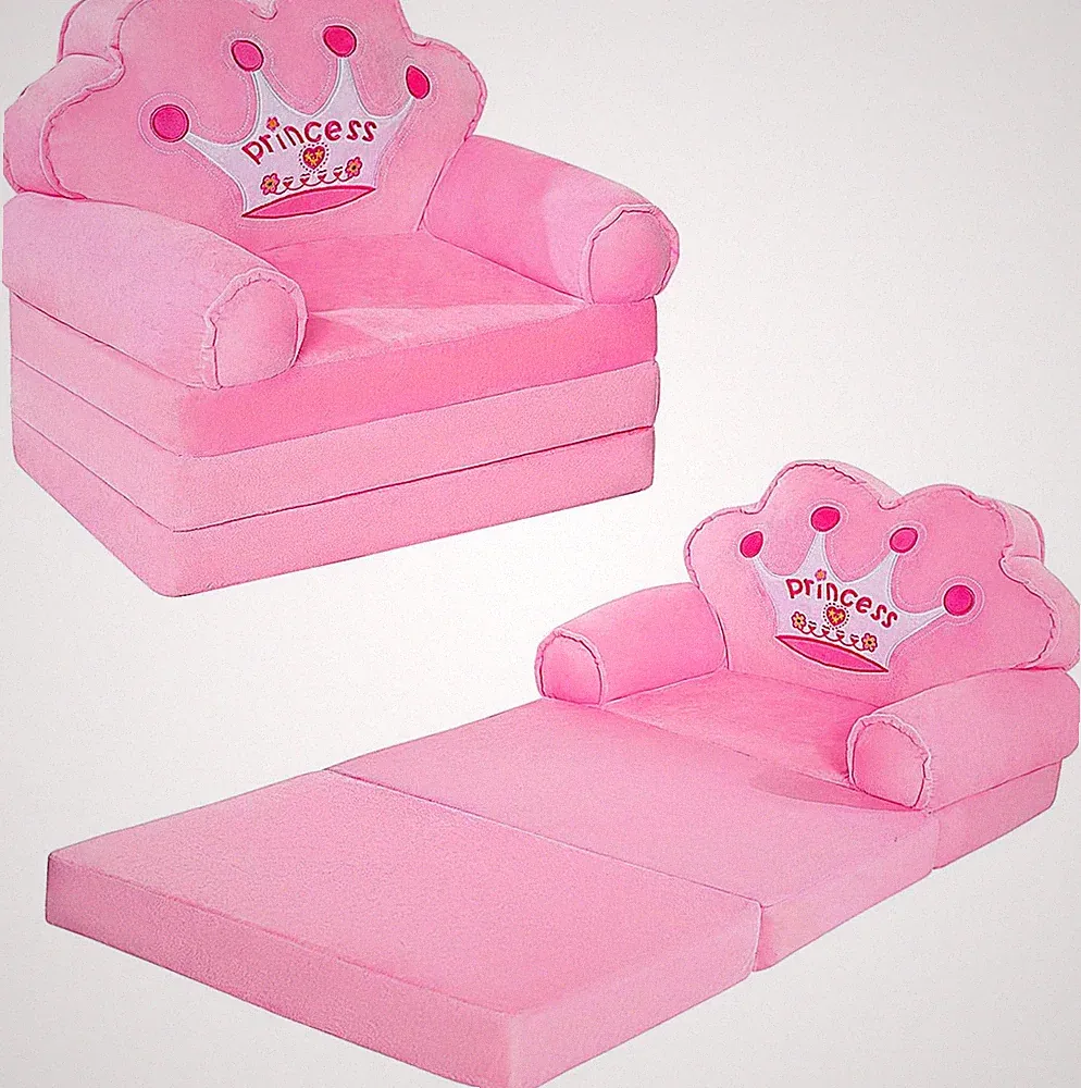 Kids Couch Fold Out, Foldable Princess Chair for Toddlers 1-3, Sofa Bed for Kids