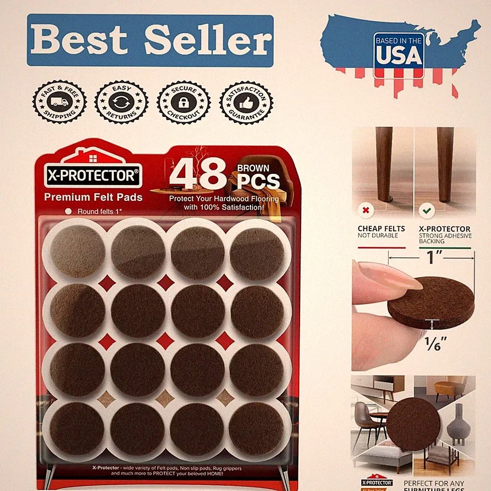 Long-lasting 48 Felt Floor Protectors for Wood and Laminate Furniture