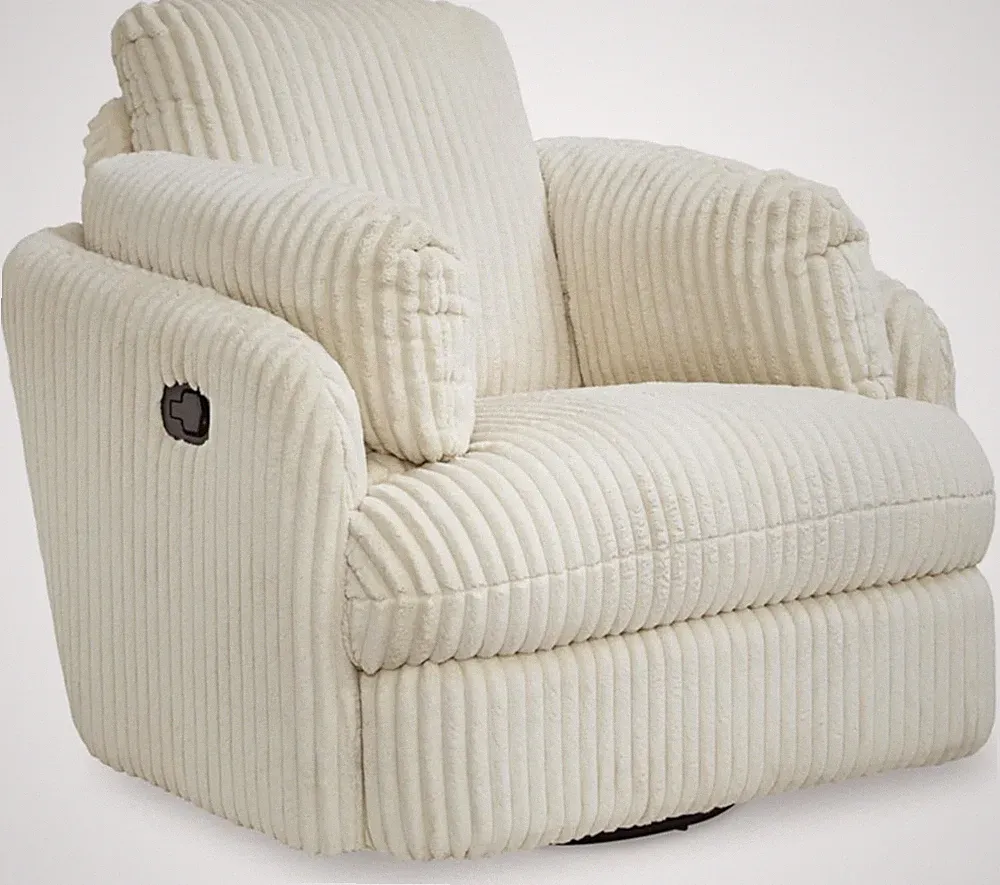 Modern White Swivel Glider Rocker Recliner with Storage & 2 Bolster Pillows