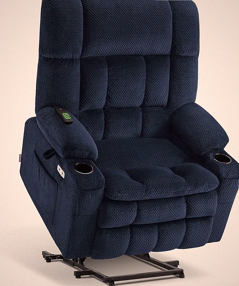 Navy Blue Oversized Power Lift Recliner Chair with Heat & Massage