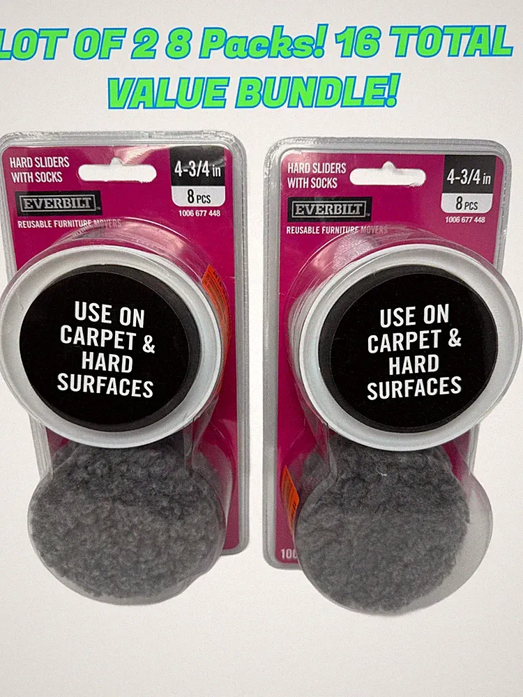 NEW! Everbilt Round Sliders For Carpet 8pk Lot of 2! Furniture Moving