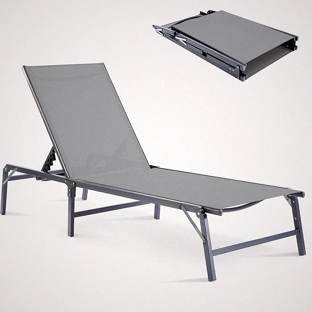 Outdoor Chaise Lounge Chair, Foldable & Assemble-Free, 6 Adjustable Positions...