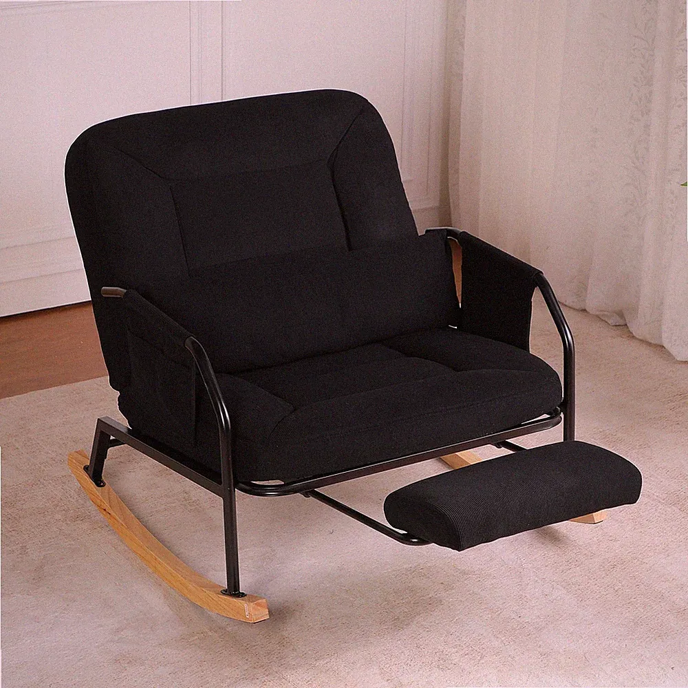 Oversized Reclining Rocking Chair with Foot Rest, 110°–160° Adjustable Backre...