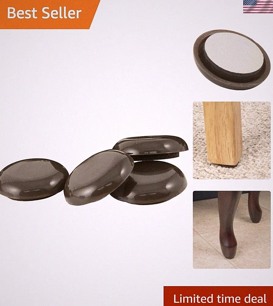 Self-Stick Round Furniture Sliders - 1 Inch Brown, 4 Pack for Easy Carpet Moving