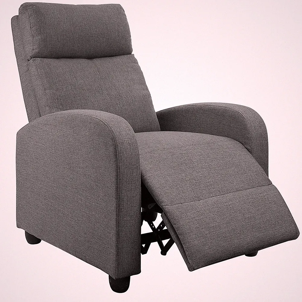 Single Recliner Thick Padded Push Back Recliner Living Room Fabric Grey