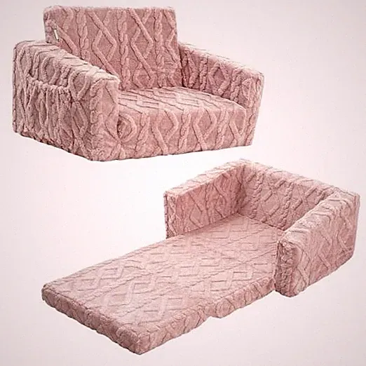 Toddler Couch for Kids – 2-in-1 Fold Out Sofa and Lounger, Soft Flannel Pink