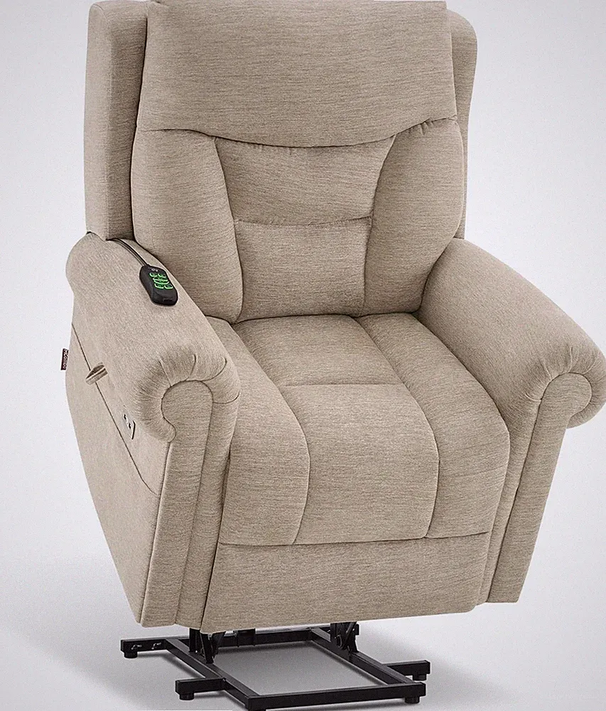 Triple Motor Lift Recliner Chair with Massage & Heating for Elderly - Beige