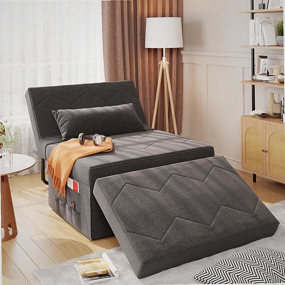 Versatile 4-in-1 Dark Grey Sleeper Chair & Ottoman for Living Room